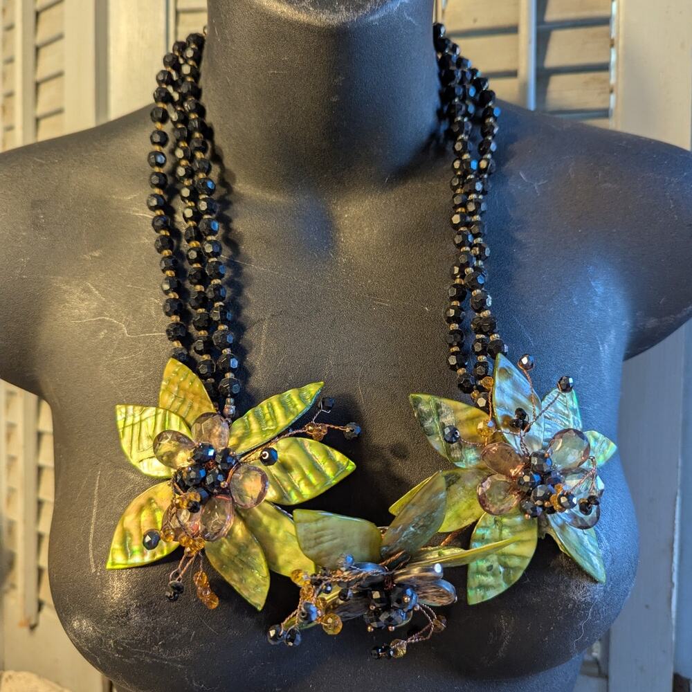 Wearable floral art vintage multistrand statement necklace